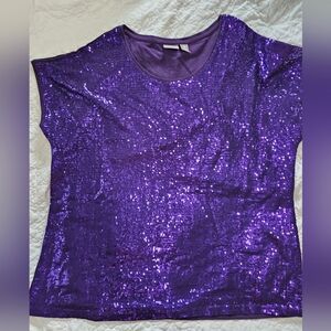 Chico's Purple Sequin Scoop Neck Top Sz 3 XL